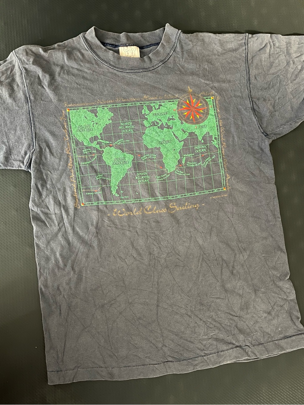 Vintage Map Graphic Men’s T-Shirt - Black with Green Print